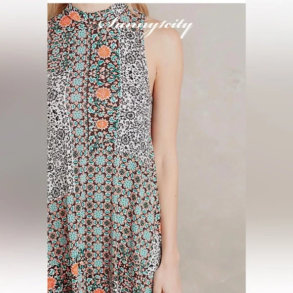 Anthropologie Maeve Lilt swing dress colorful jersey knit with pockets Large - Picture 6 of 13